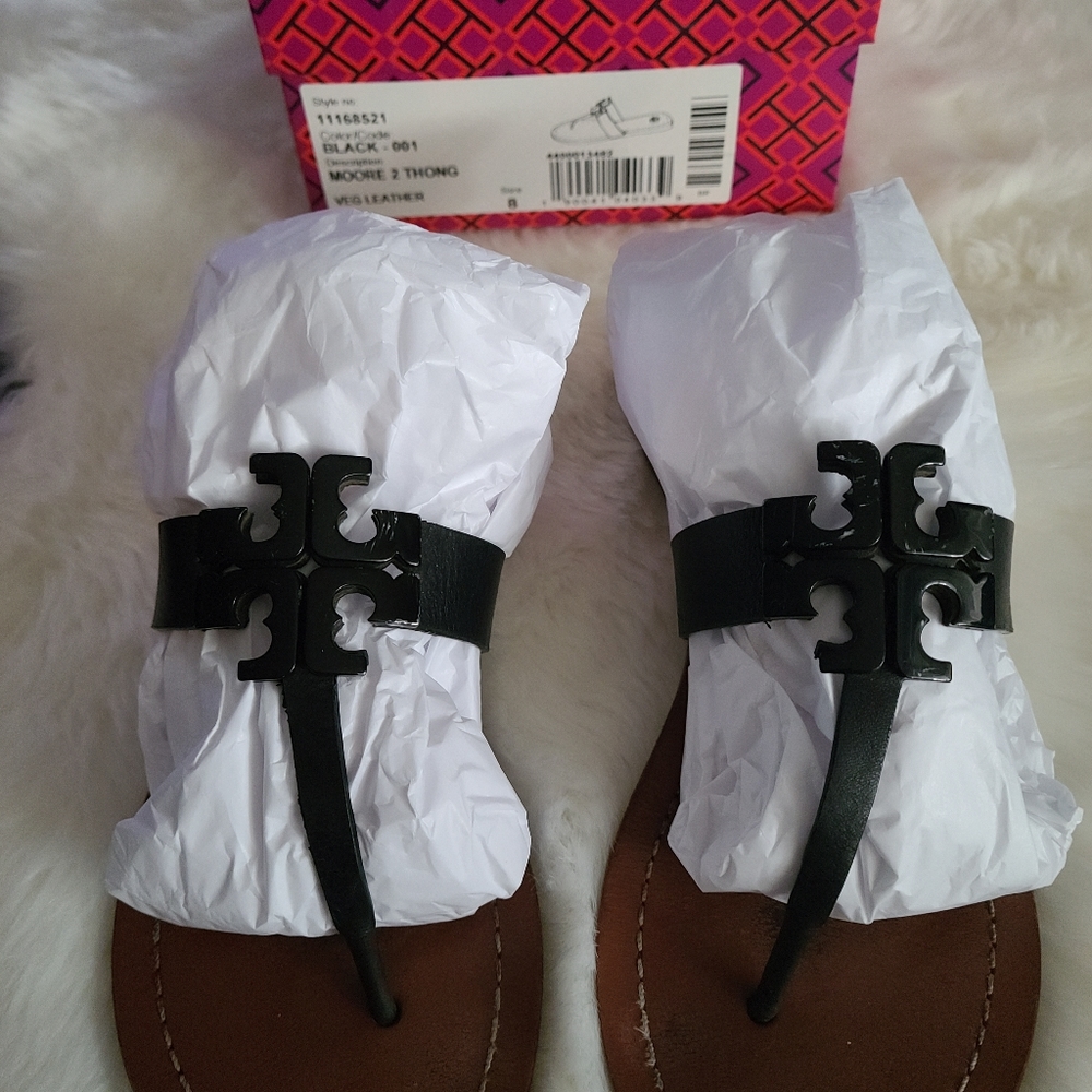 Tory Burch Moore 2 Size 8 Black Vegan Leather Sandals